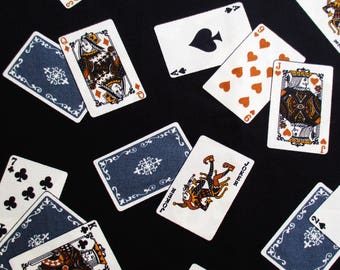 Play a Card, Jack Queen King, Black Cotton Fabric, Solitaire, Cushion Cover, Curtain, handmade bag, table cover, Skirt, pencil bag,  CT659