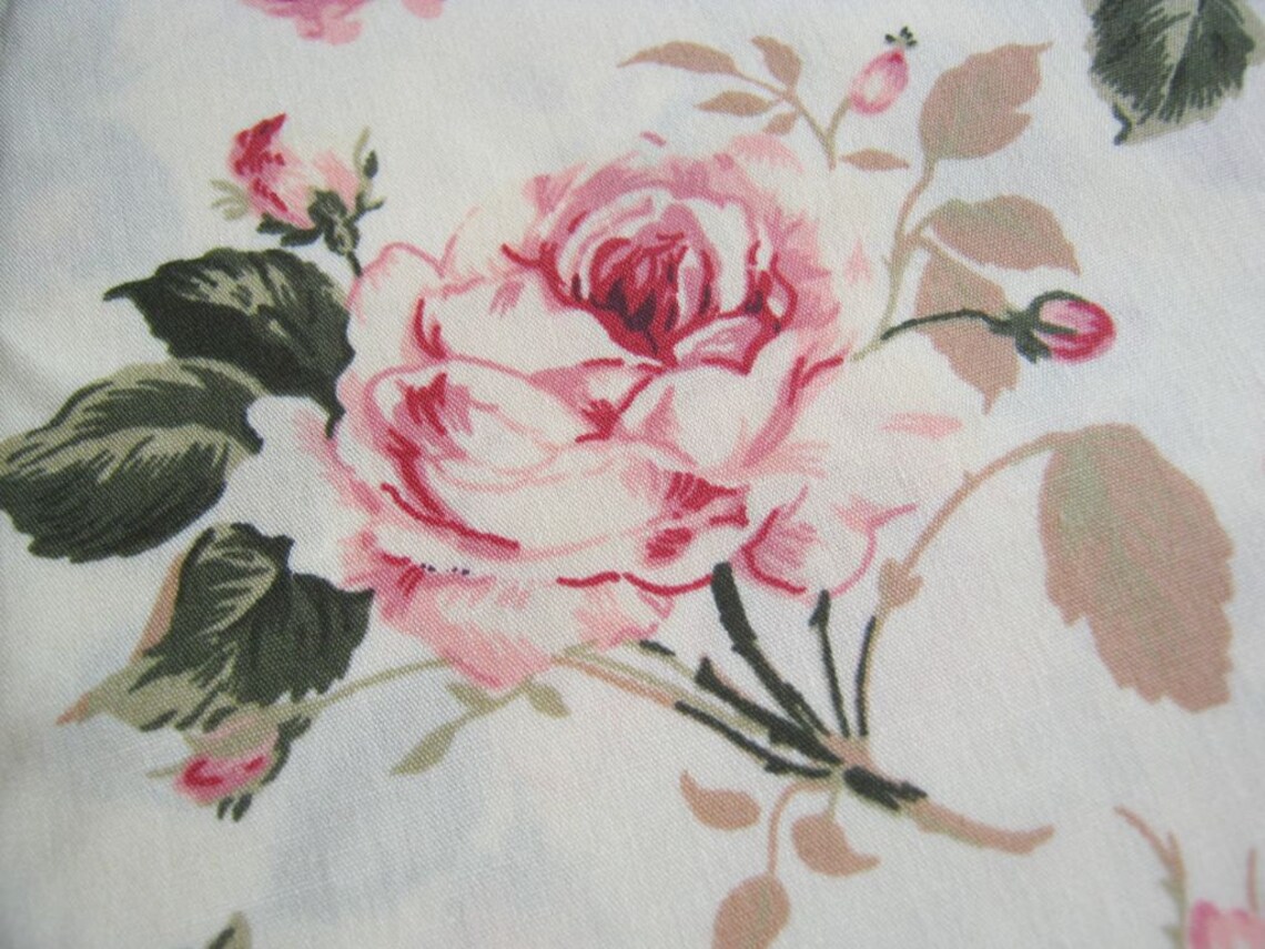 Vintage Rose Cotton Fabric White Fabric Pink Rose in the Etsy