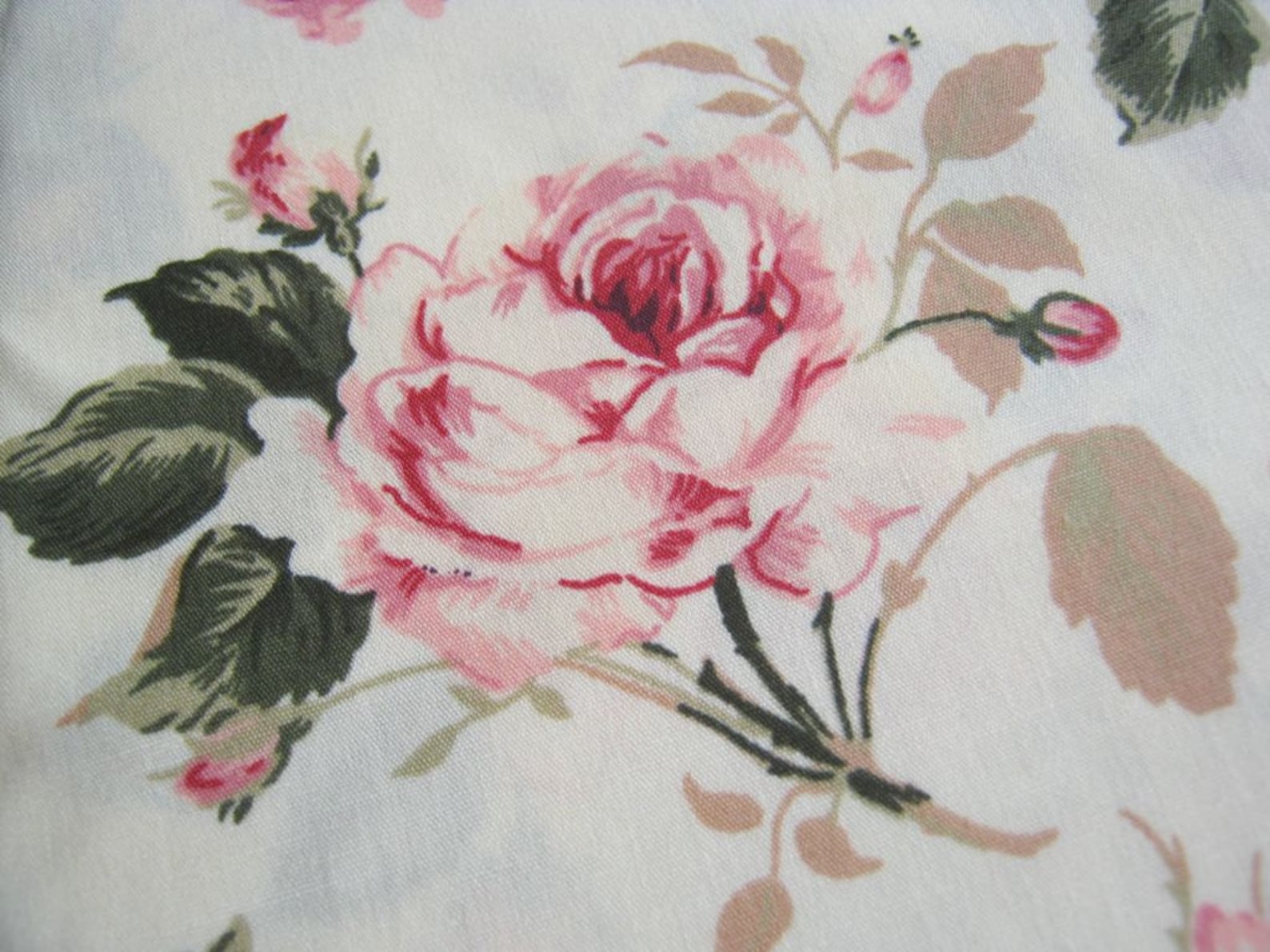 Vintage Rose Cotton Fabric White Fabric Pink Rose in the Garden Wedding