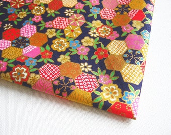 Japanese Cotton Kimono Fabric, Colorful Sakura Floral Print