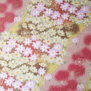 Kimono Cotton Japanese Fabric Pink Yellow River of Flower White Yellow Pink Daisy, pillow cover, summer, dress, tote bag, craft, KM026 image 3