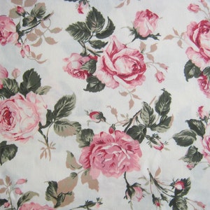 Vintage Rose Cotton Fabric White fabric Pink Rose in the Garden wedding, Spring, pink flower bunch, Curtain, dress fabric, gift wrap, CT146 image 3