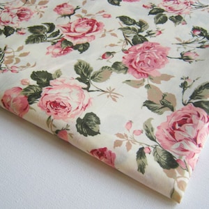 Vintage Rose Cotton Fabric White fabric Pink Rose in the Garden wedding, Spring, pink flower bunch, Curtain, dress fabric, gift wrap, CT146 image 1