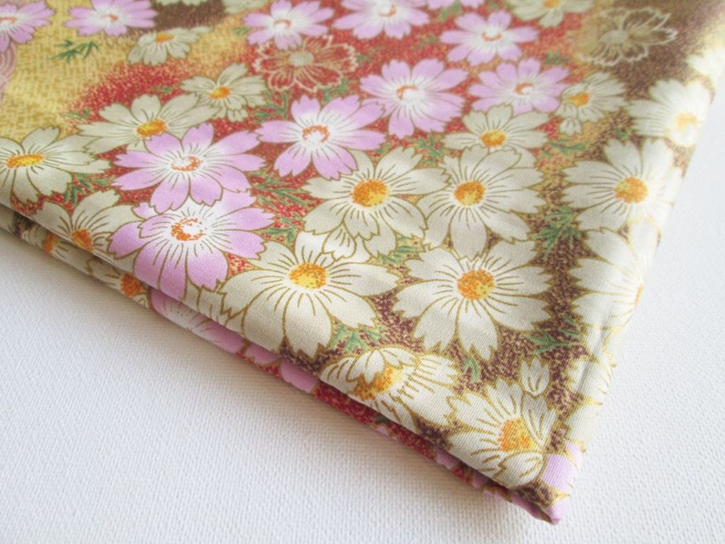 Kimono Cotton Japanese Fabric Pink Yellow River of Flower White Yellow Pink Daisy, pillow cover, summer, dress, tote bag, craft, KM026 image 1