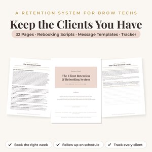 Brow Client Retention and Rebooking System, Rebooking Scripts, Reminder Texts, Win-Back Messages, Loyalty Program, Brow Tech Workbook
