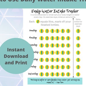 Instant Download Daily Water Intake Tracker for Hydration Chart for Fitness Habit Tracker Printable Water Habit Chart for Weight Loss