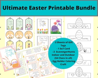 Pacchetto stampabile di giochi di Pasqua Attività per feste con uova di Pasqua per cesti regalo di Pasqua Etichette per biglietti di auguri di Pasqua Pacchetto di Pasqua per regali