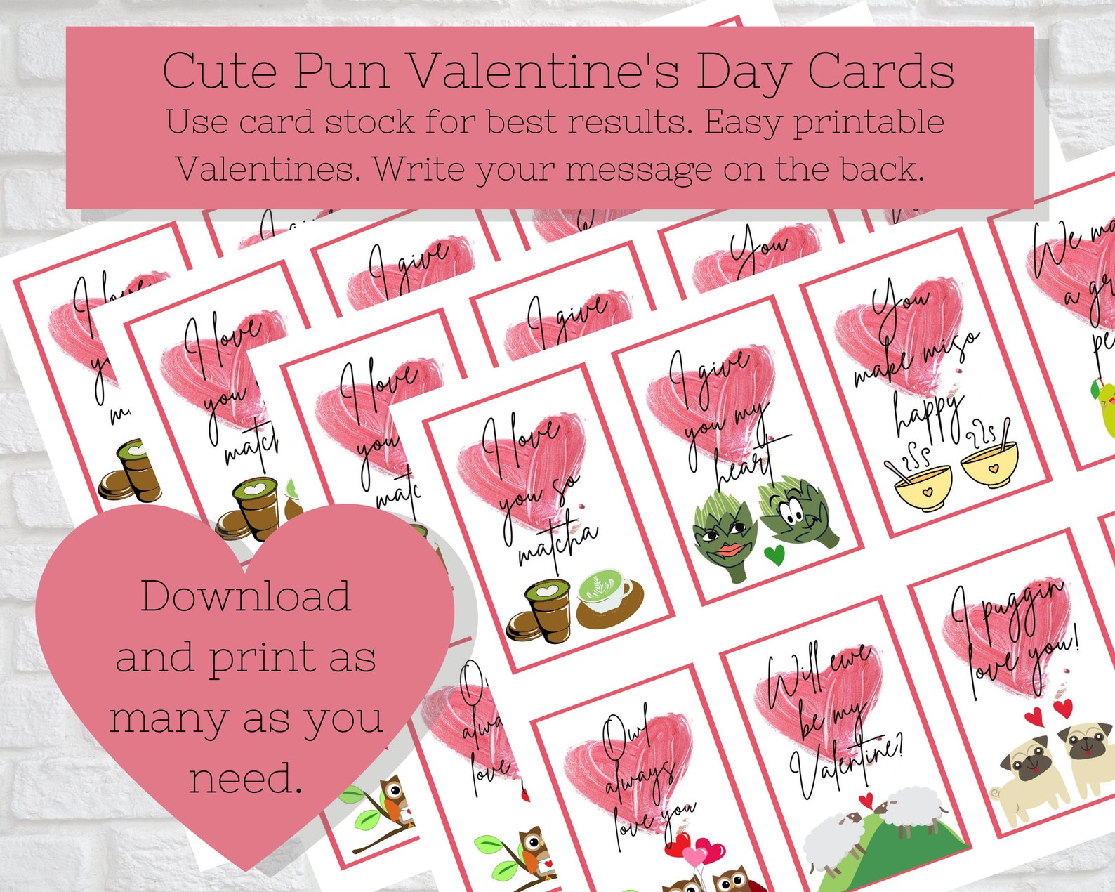 Instant Download Valentines Classroom Printable Valentine Cards Puns ...