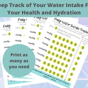 Instant Download Daily Water Intake Tracker for Hydration Chart for ...