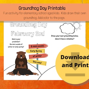 Groundhog Day Printable Instant Download and Print Groundhog Day Activity for Kids Homeschool Teaching Tools for Teachers Groundhog Day Game