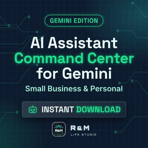 Gemini Command Center for Small Business: Notion AI Hub, 12 Gems / Skills, Google Sheets Time Log, SOP Routines, Business Dashboard