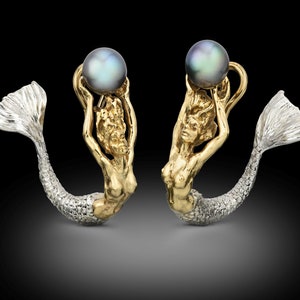 14K Gold and Silver Mermaid Pearl earrings with Omega backings