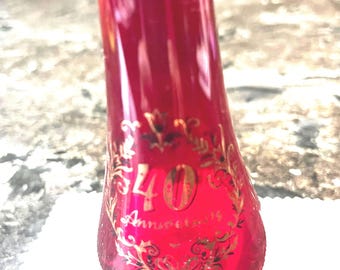 40th Anniversary Antique Vase Red with Golden engraving  Unique