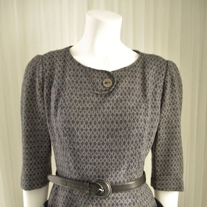 Vintage Geometric Print Acrylic Wool Career Dress 37&quot; Bust