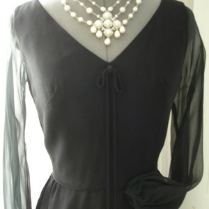 Vintage Ann Barry Pencil Skirt LBD Chiffon and Crepe Little Black Dress 34&quot; Bust