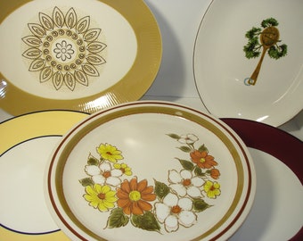 Vintage Serving Platter Plates Eclectic Set of 5 Retro Stoneware