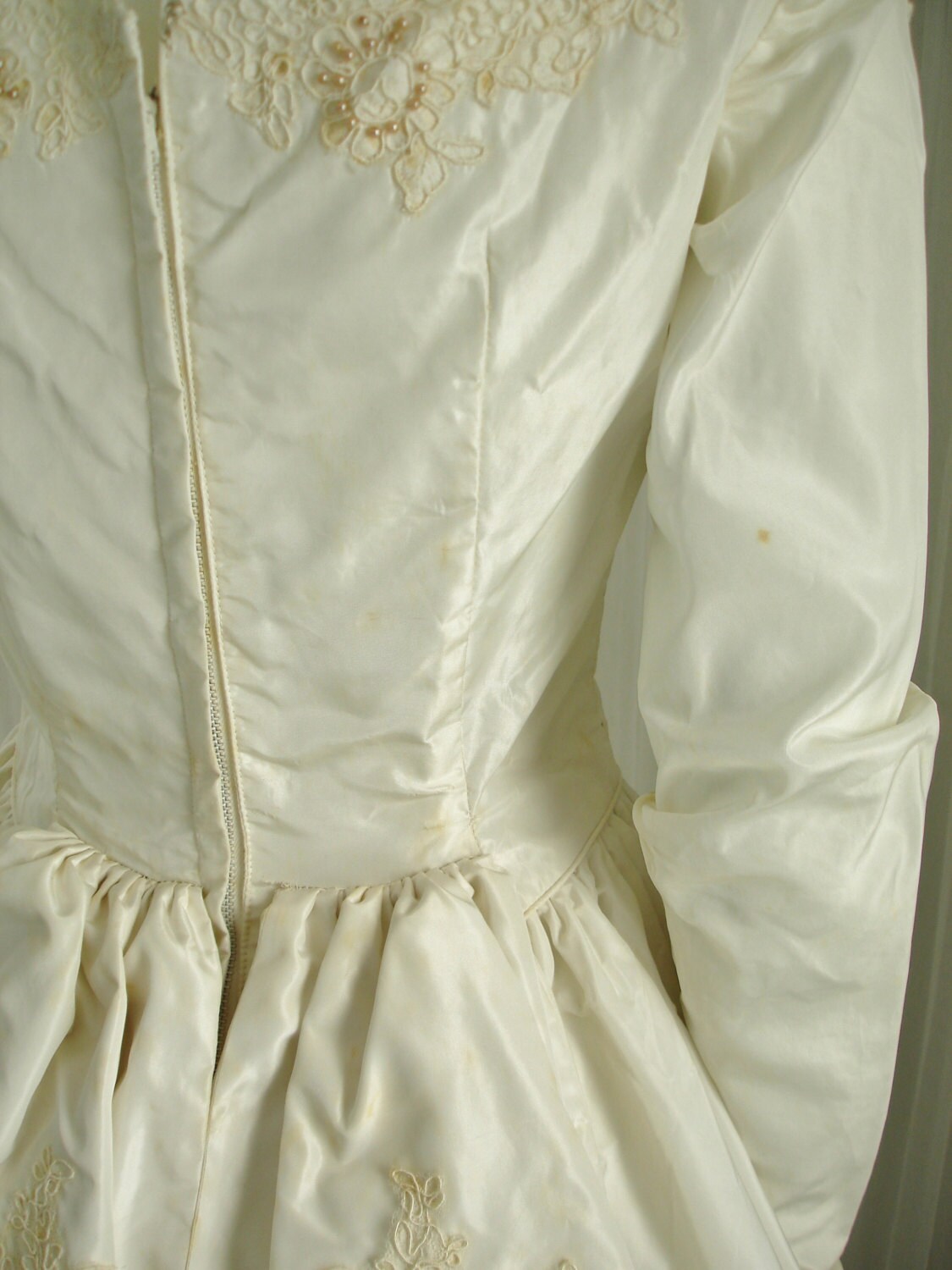 1940s Cream Taffeta Wedding Dress with Sequin Bodice
