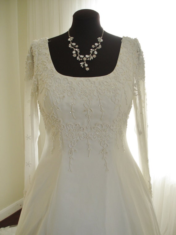 Mary's Beaded Netting over Bridal Satin Wedding G… - image 1