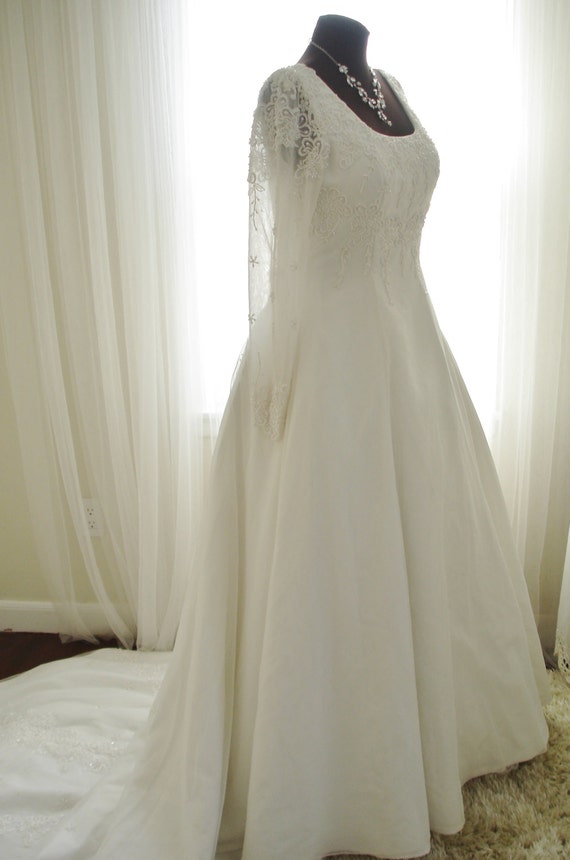 Mary's Beaded Netting over Bridal Satin Wedding G… - image 3