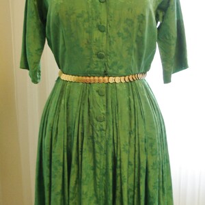 Emerald Green Silk Pleated Skirt Shirt Dress 39 bust image 2