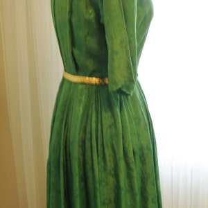 Emerald Green Silk Pleated Skirt Shirt Dress 39 bust image 3