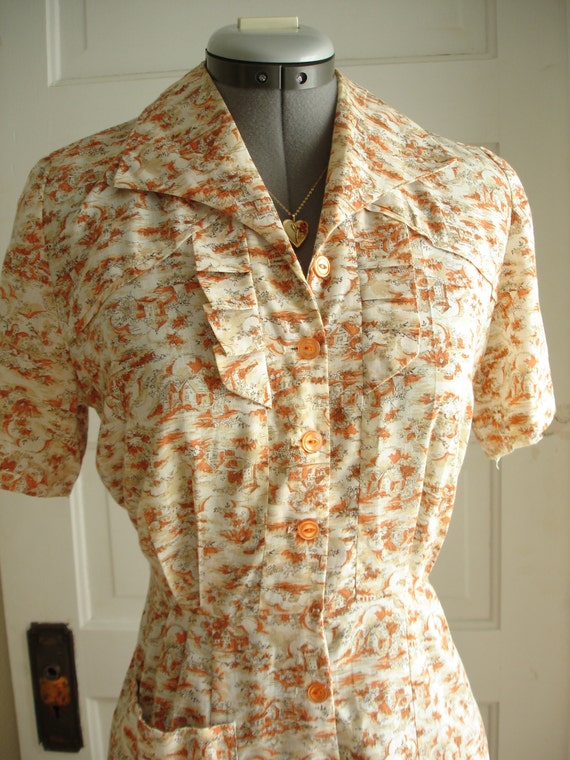 1950 Day Dress of Super Soft Cotton Toile 36" Bust
