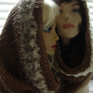 Hand Knit Silky Soft Washable Alpaca Hooded Cowl Infinity Scarf