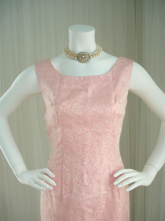 1960 Pink Brocade Sheath Wiggle Dress