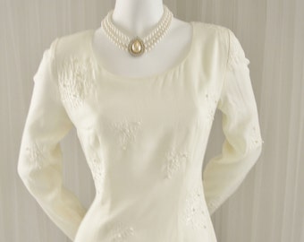 1980/90 Beaded White Shift Dress for Special Occasion/Honeymoon/Graduation