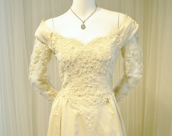 Vintage Beaded Ivory Off the Shoulder Wedding Gown in William Cahill Style