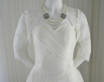 Custom Made Netted Wedding Dress with Matching Lace Bolero