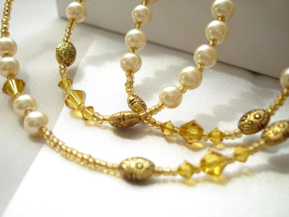 Necklace and Bracelet with Pearl, Topaz, and Gold… - image 1