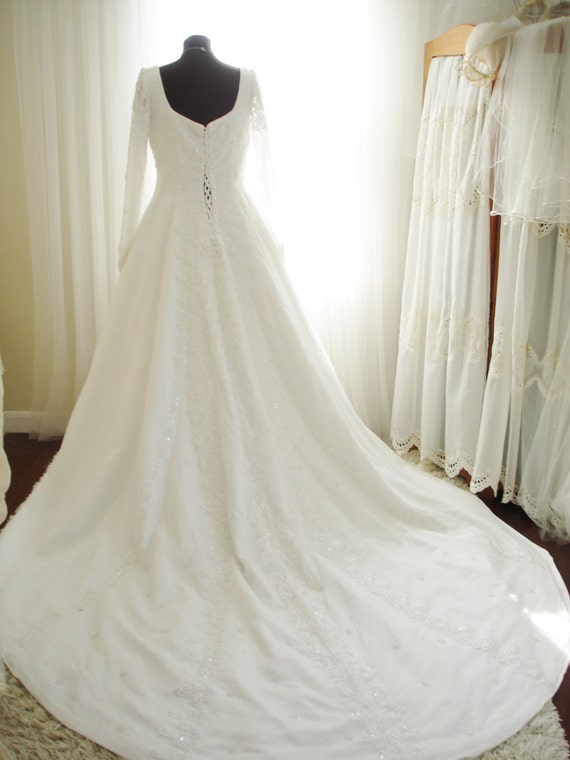 Mary's Beaded Netting over Bridal Satin Wedding G… - image 4