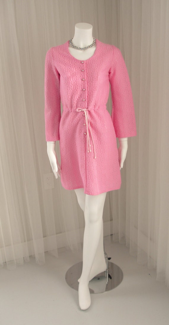 True Vintage Pink Mod Boho Jumper Mini Dress in a… - image 2