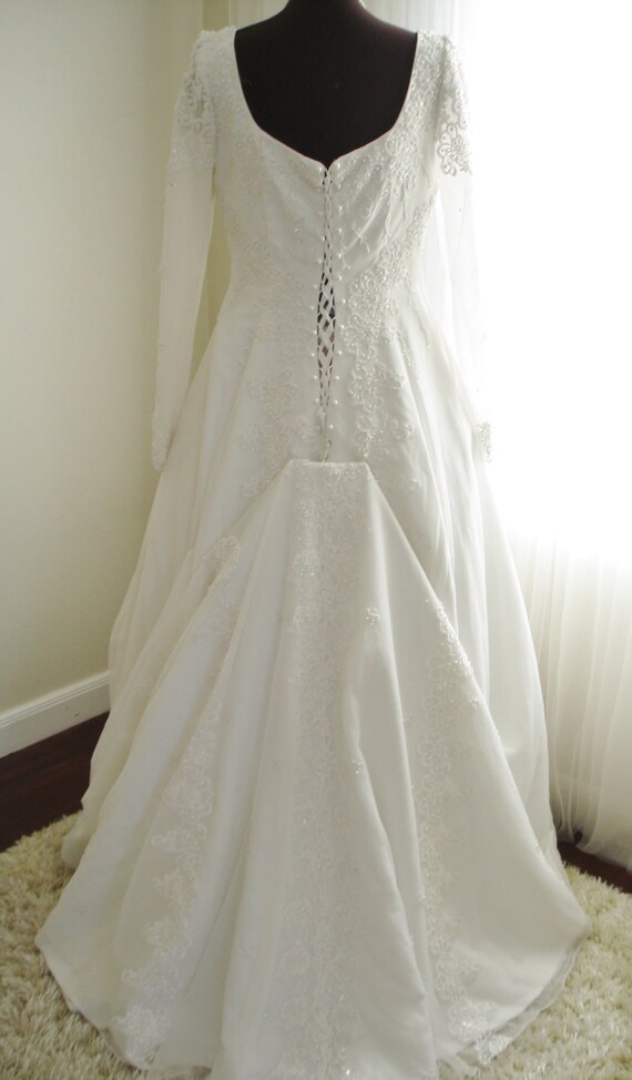 Mary's Beaded Netting over Bridal Satin Wedding G… - image 5