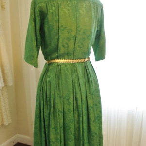 Emerald Green Silk Pleated Skirt Shirt Dress 39 bust image 4