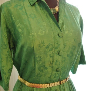 Emerald Green Silk Pleated Skirt Shirt Dress 39 bust image 1