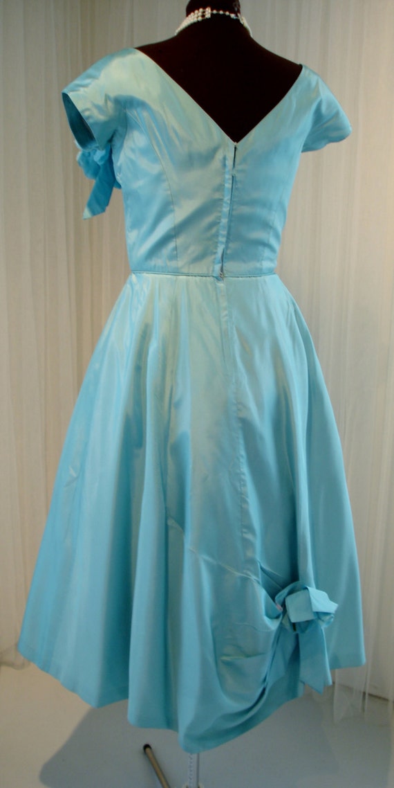 Reduced  1950 Teal Aqua Blue Emma Domb Taffeta Ro… - image 4