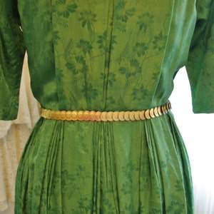 Emerald Green Silk Pleated Skirt Shirt Dress 39 bust image 5