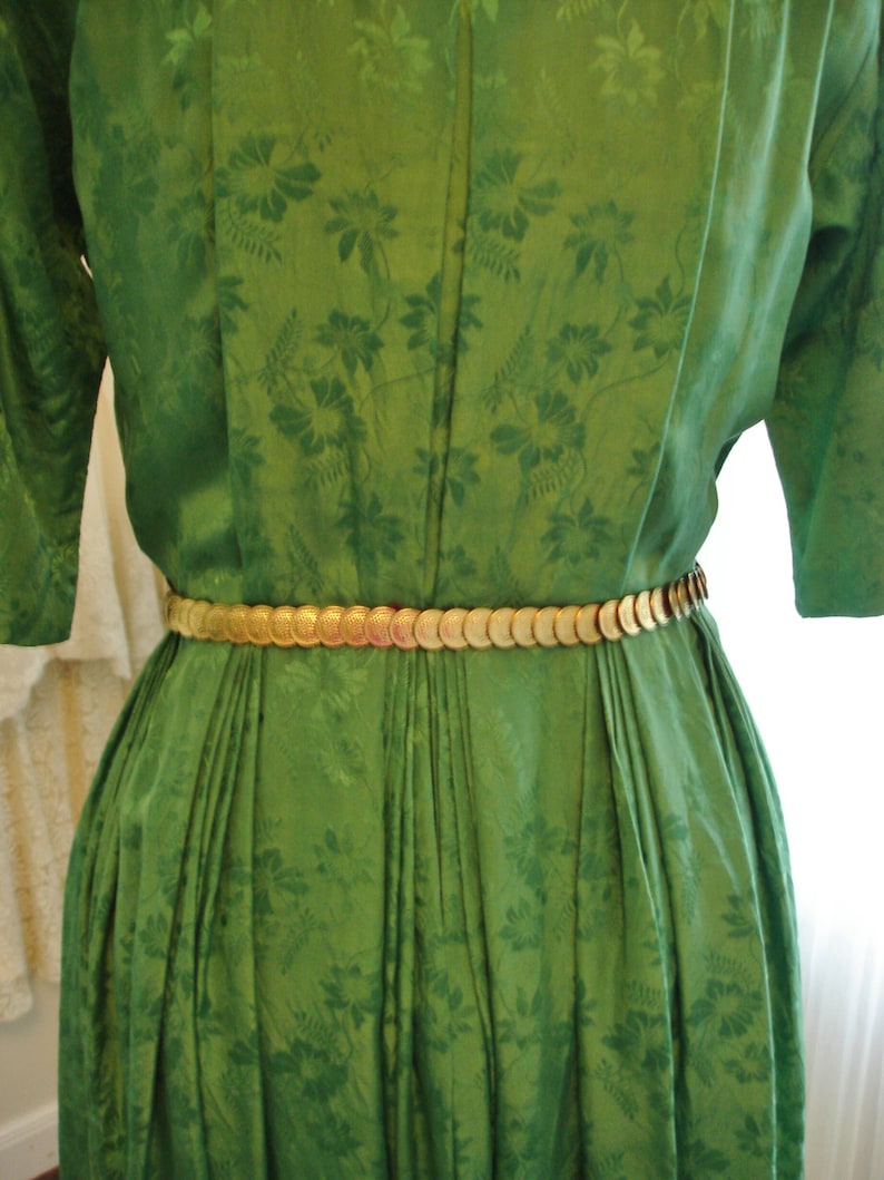 Emerald Green Silk Pleated Skirt Shirt Dress 39 bust image 5