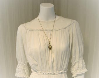 Antique Edwardian Day Dress~Silk Chiffon HM Bobbin Lace-Hand Embroidered Flowers