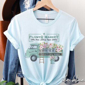 Vintage Flower Market Truck Graphic Tee | Farm Fresh Flowers T-Shirt | Shirt for Gardener | Retro Truck Sublimation T-Shirt | Bella Canvas
