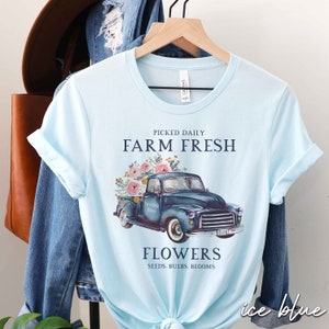 Farm Fresh Flowers | Old Truck | Farmhouse Tee | Vintage Flower Truck | Bella Canvas Short Sleeve Sublimation Graphic Tee
