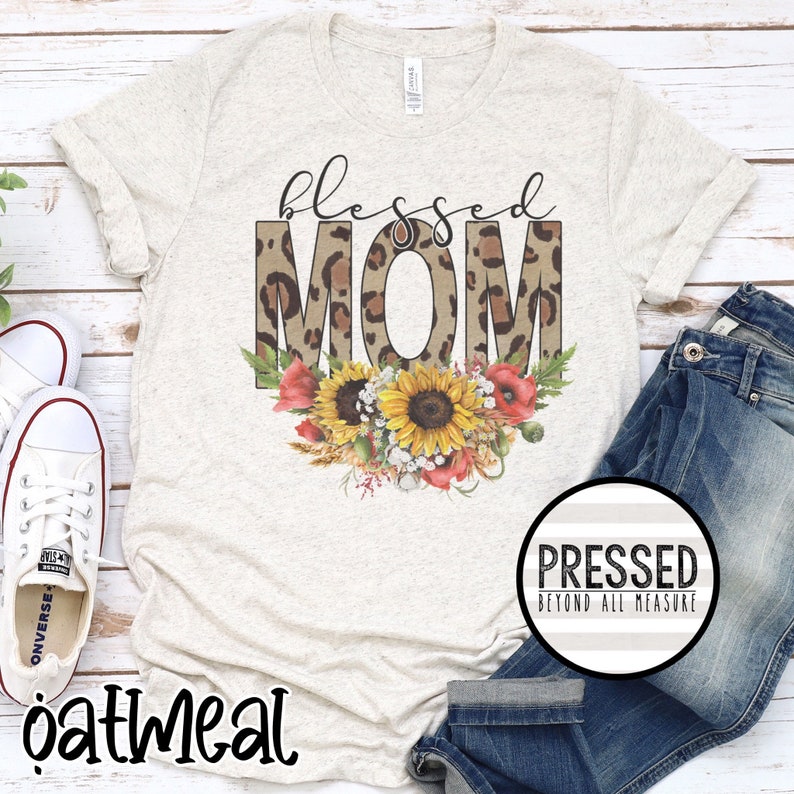Leopard Cheetah Sunflower Blessed Mom Raglan Shirt Floral