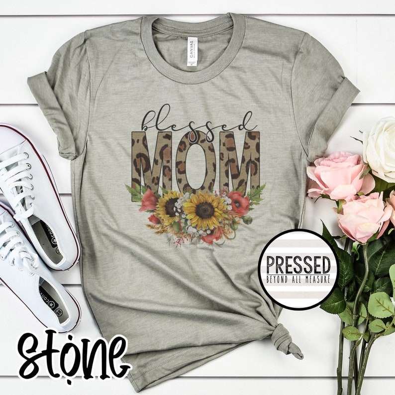 Leopard Cheetah Sunflower Blessed Mom Raglan Shirt Floral