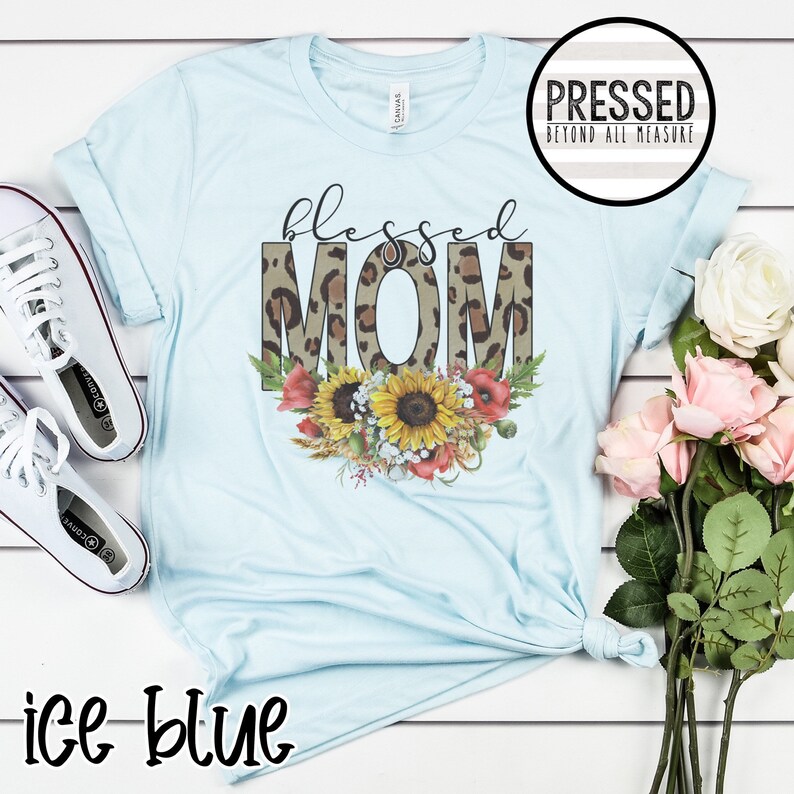 Leopard Cheetah Sunflower Blessed Mom Raglan Shirt Floral