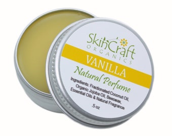 Vanilla Solid Perfume - Made w/ Vanilla Bourbon CO2 Extract & Natural Fragrance - French Vanilla Butter Cream Scent Gift for Her - .5 oz Tin