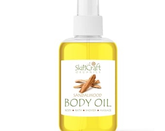 Sandalwood Body Oil Spray - Natural Bath, Shower, & Massage Oil - Woodsy, Earthy Fragrance Moisturizer Oil - Hair Oil - Holiday Gift