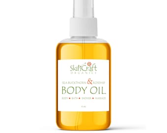 Natural Body Oil Spray for Dry & Aging Skin - Anti Aging Skin Care Moisturizer - Shower, Bath Oil - Organic Rosehip, Sea Buckthorn Oils