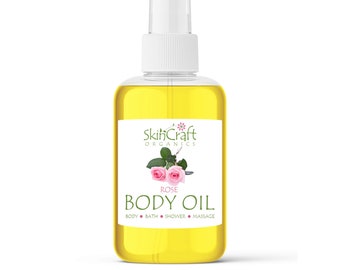Rose Body Oil Spray - Natural Rose Fragrance Moisturizer - Rose Bath, Shower, Massage & Hair Oil for Oily - Dry Skin - w/ Organic Jojoba